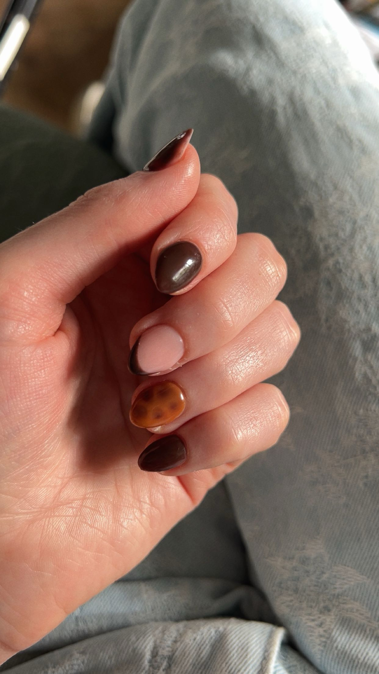 Nagels in bruin en tortoise